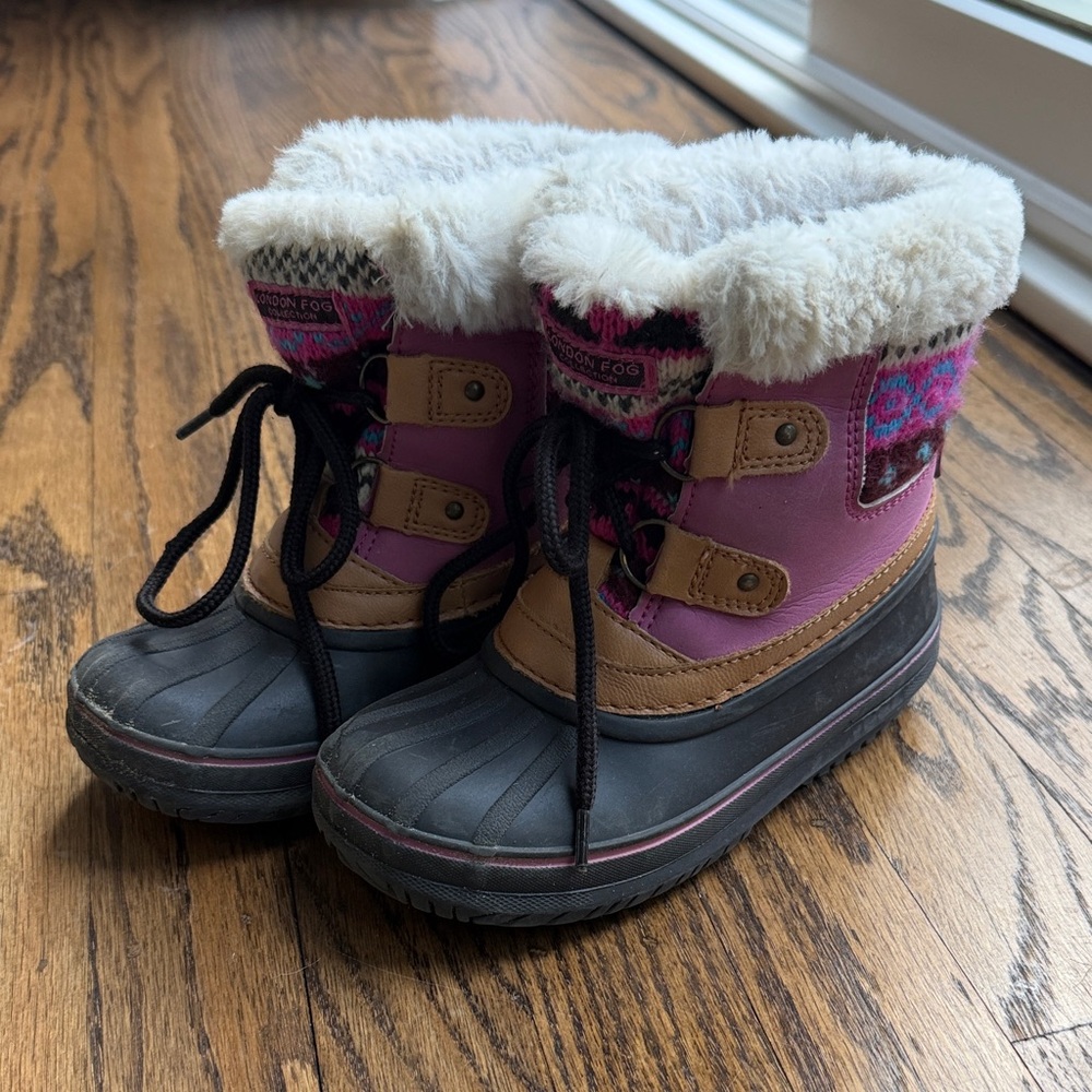 London Fog Girls Pink Brown Black Faux-Fur Winter Boots